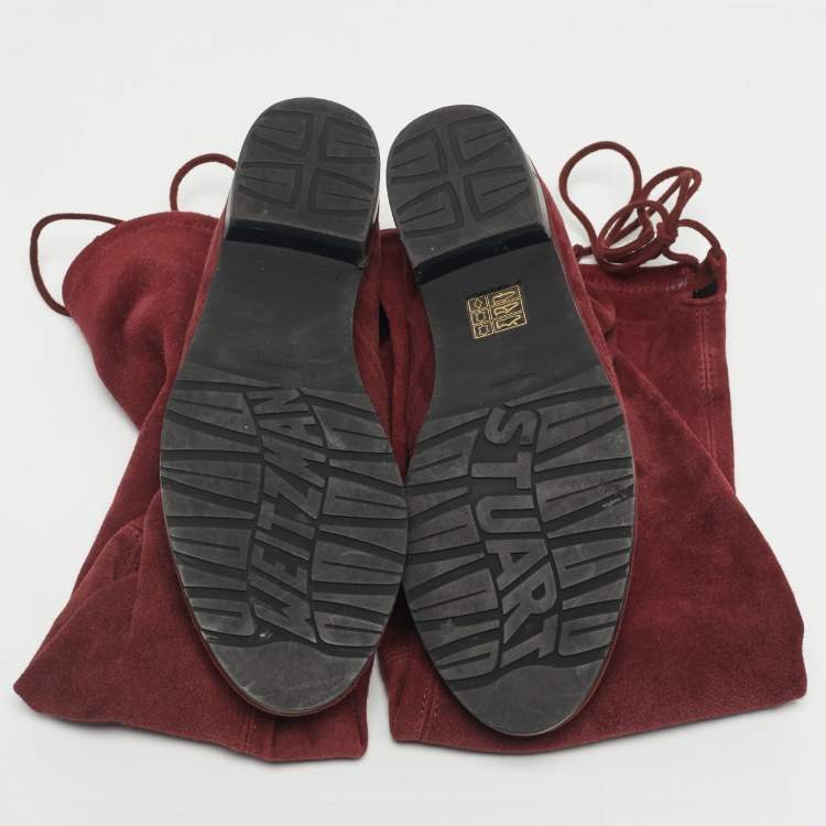 Pre Owned Stuart Weitzman Burgundy Suede Lowland Over The Knee Boots Size 37
