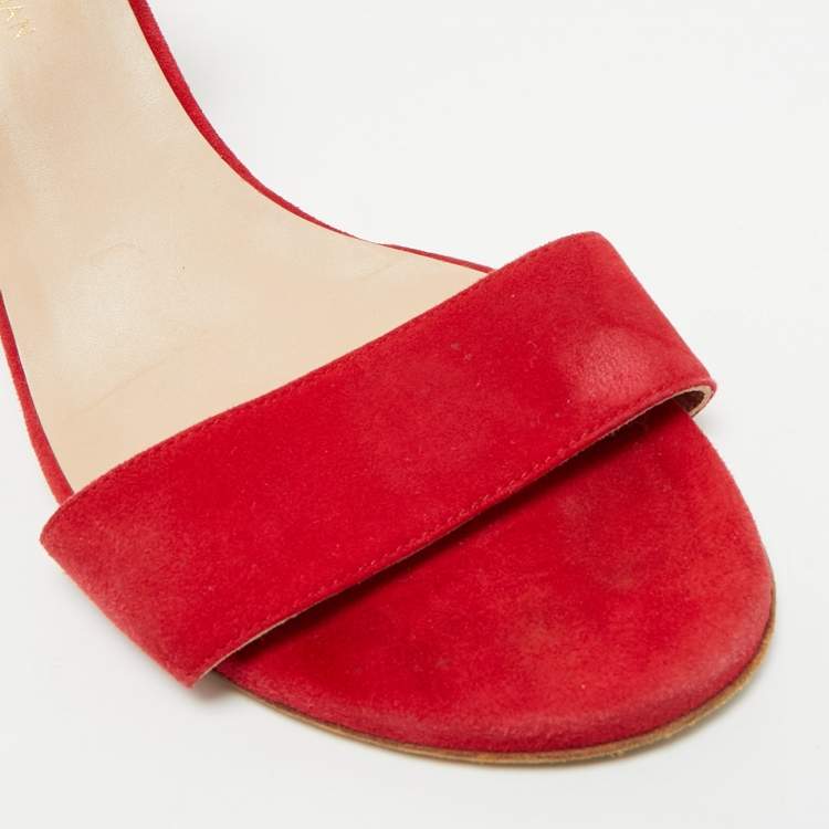Pre Owned Stuart Weitzman Red Suede Nudist Ankle Strap Sandals 38.5