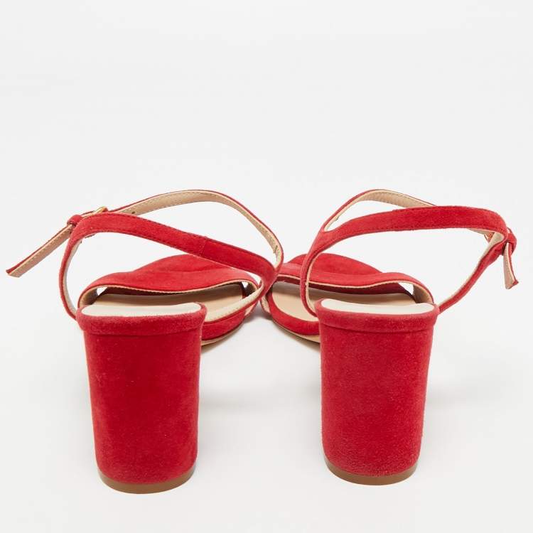 Pre Owned Stuart Weitzman Red Suede Nudist Ankle Strap Sandals 38.5