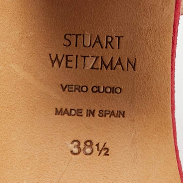 Pre Owned Stuart Weitzman Red Suede Nudist Ankle Strap Sandals 38.5