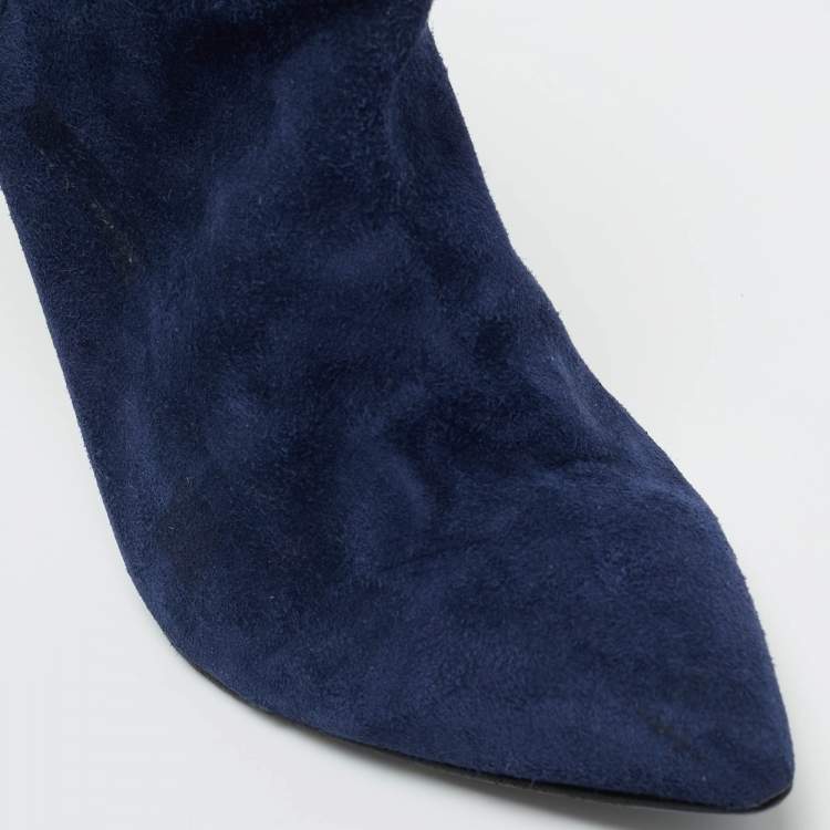Pre Owned Stuart Weitzman Blue Elastic and Suede Ankle Length Boots Size 40