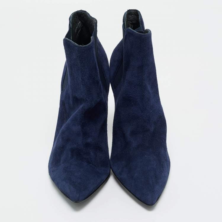 Pre Owned Stuart Weitzman Blue Elastic and Suede Ankle Length Boots Size 40
