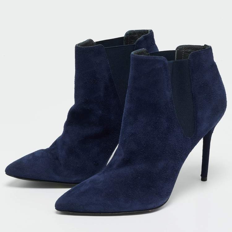 Pre Owned Stuart Weitzman Blue Elastic and Suede Ankle Length Boots Size 40