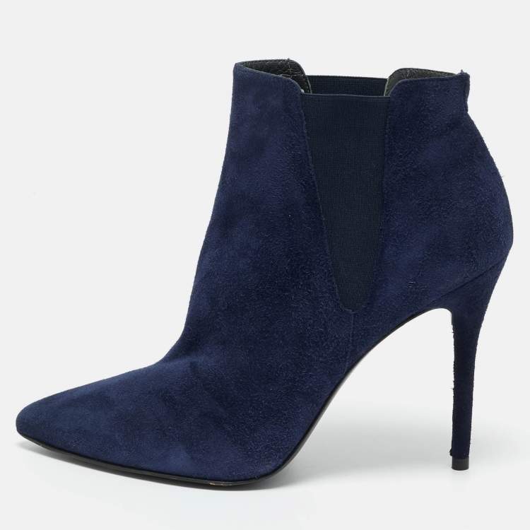Pre Owned Stuart Weitzman Blue Elastic and Suede Ankle Length Boots Size 40