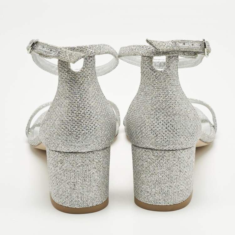 Pre Owned Stuart Weitzman Silver Glitter Nearlynude Sandals Size 40