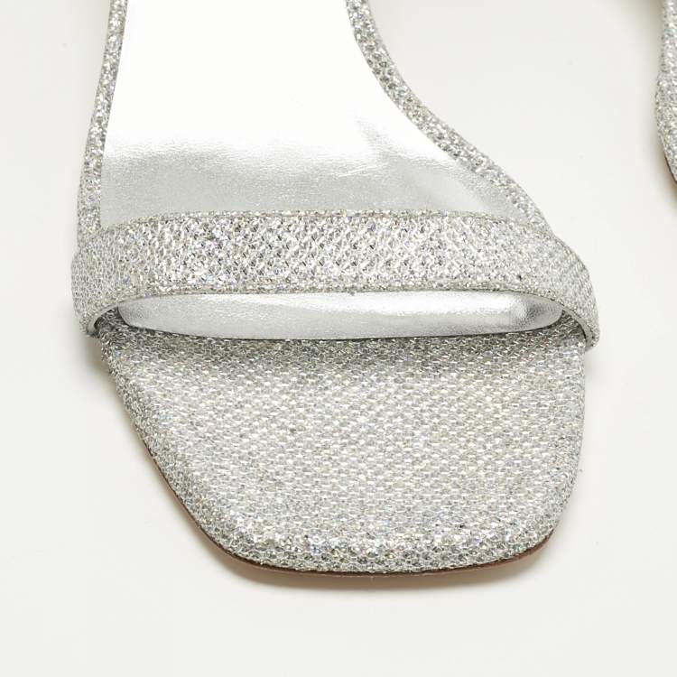 Pre Owned Stuart Weitzman Silver Glitter Nearlynude Sandals Size 40