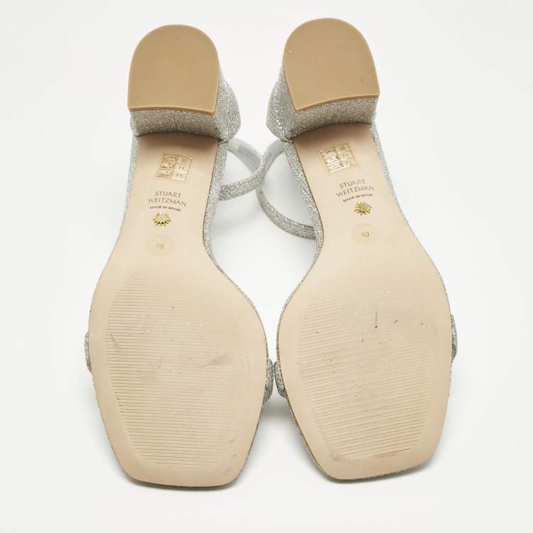 Pre Owned Stuart Weitzman Silver Glitter Nearlynude Sandals Size 40