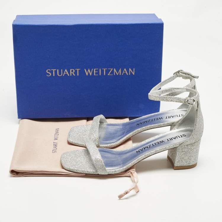 Pre Owned Stuart Weitzman Silver Glitter Nearlynude Sandals Size 40