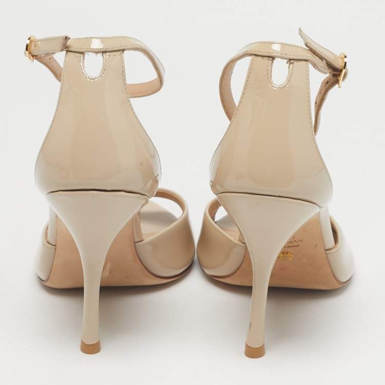 Pre Owned Stuart Weitzman Beige Patent Leather Nudistsong Ankle Strap Sandals Size 40
