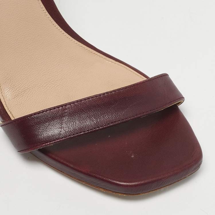 Pre Owned Stuart Weitzman Burgundy Leather Nudist Ankle Strap Sandals Size 37.5