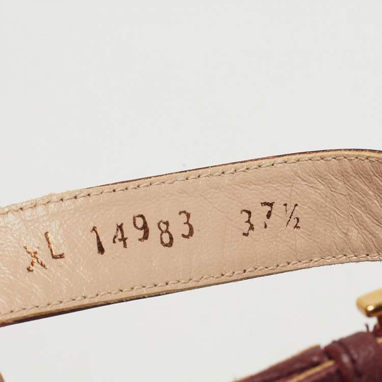 Pre Owned Stuart Weitzman Burgundy Leather Nudist Ankle Strap Sandals Size 37.5