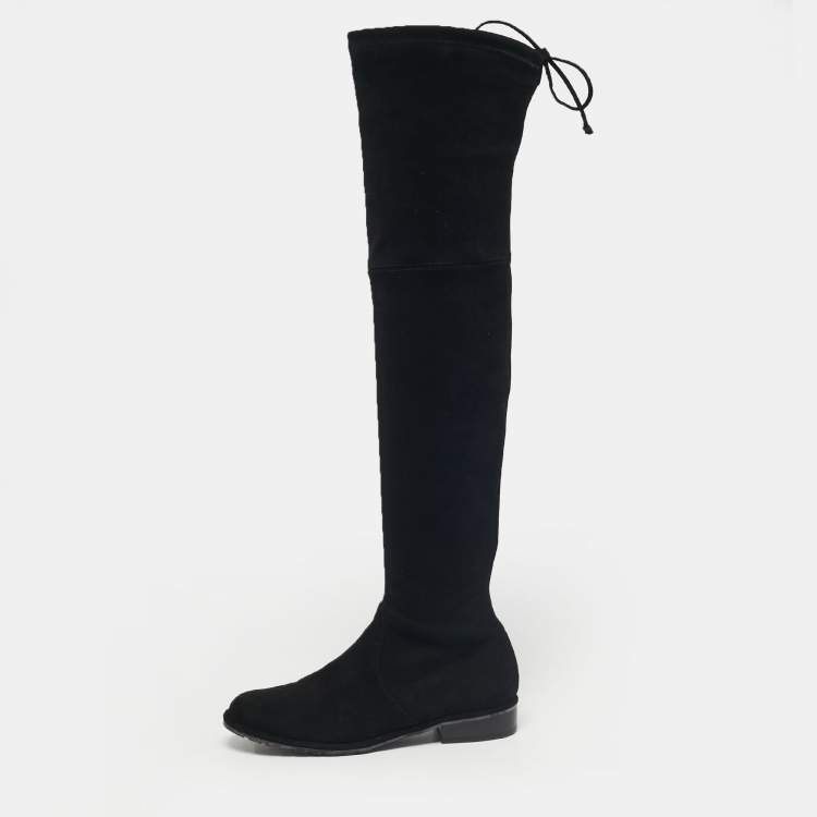 Pre Owned Stuart Weitzman Black Suede Lowland Over The Knee Boots Size 36