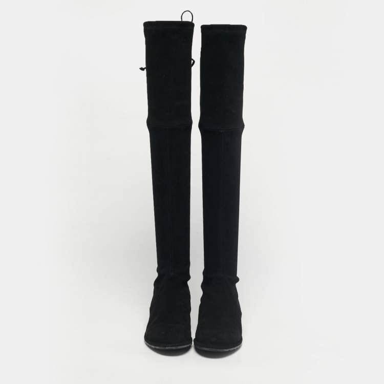 Pre Owned Stuart Weitzman Black Suede Lowland Over The Knee Boots Size 36