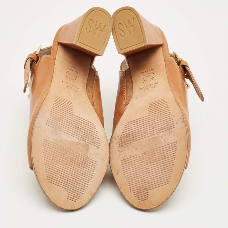 مملوكة مسبقًا Stuart Weitzman Brown Leather Studded Slingback Sandals Size 36