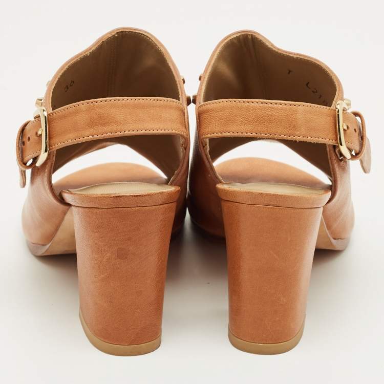 مملوكة مسبقًا Stuart Weitzman Brown Leather Studded Slingback Sandals Size 36