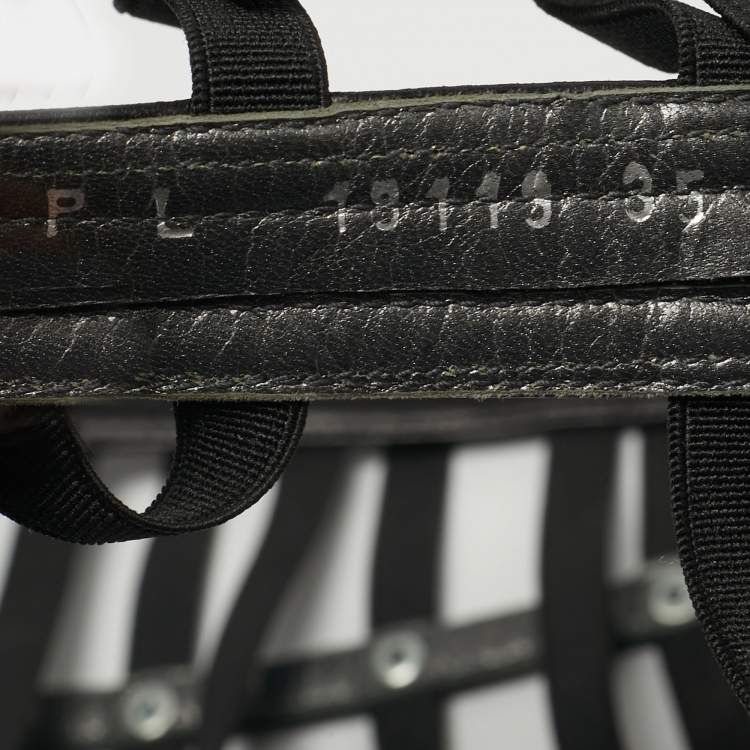 Pre Owned Stuart Weitzman Black Elastic and Leather Gladiator Flat Sandals Size 35