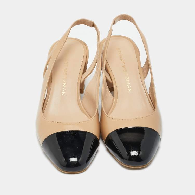 مملوكة مسبقًا Stuart Weitzman Black/Beige Leather and Patent Slingback Pumps Size 40  
