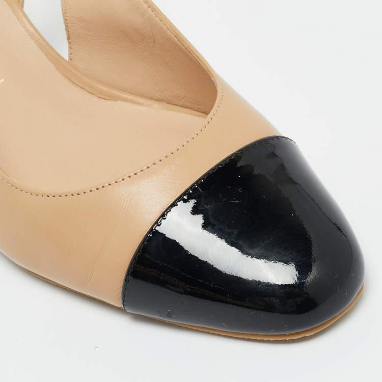 مملوكة مسبقًا Stuart Weitzman Black/Beige Leather and Patent Slingback Pumps Size 40  