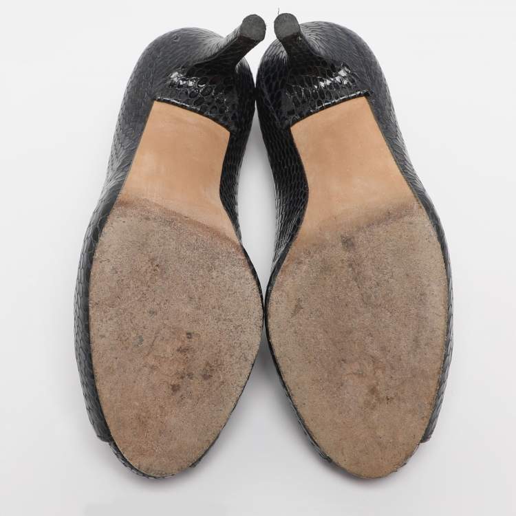 Pre Owned Stuart Weitzman Navy Blue Python Embossed Leather Peep Toe Pumps Size 36