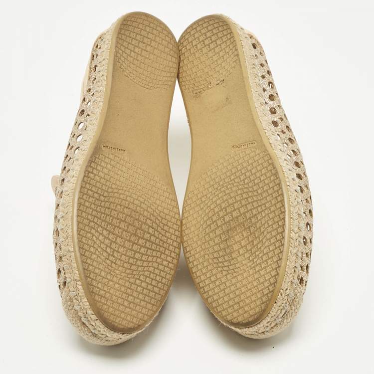 Pre Owned Stuart Weitzman Metallic Gold Leather Espadrille Flat Size 36