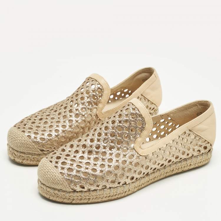 Pre Owned Stuart Weitzman Metallic Gold Leather Espadrille Flat Size 36