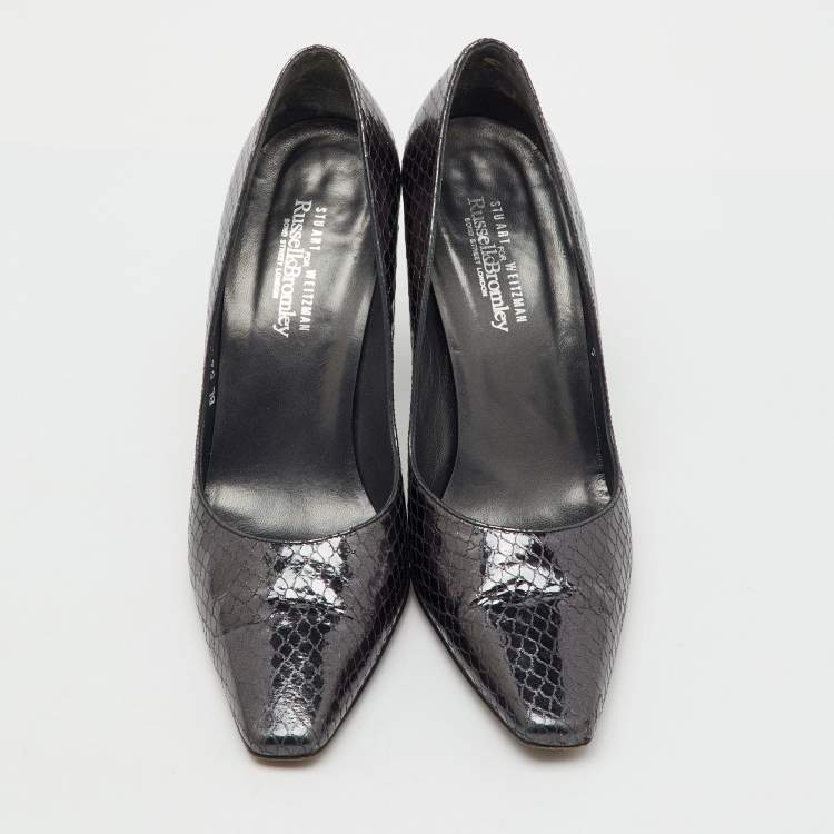 Pre Owned Stuart Weitzman Black Python Embossed Leather Pumps Size 38