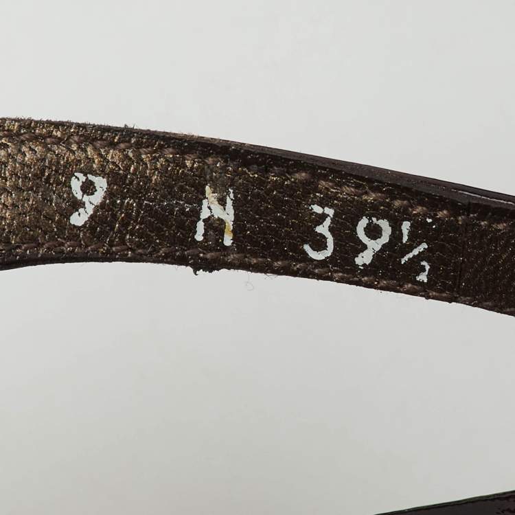 Pre Owned Stuart Weitzman Brown Tortoise Shell Patent Leather Slingback Platform Sandals Size 39.5