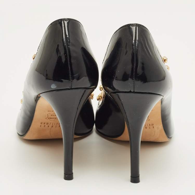 Pre Owned Stuart Weitzman Black/Transparent Patent Leather And PVC Peep Toe Pumps Size 40
