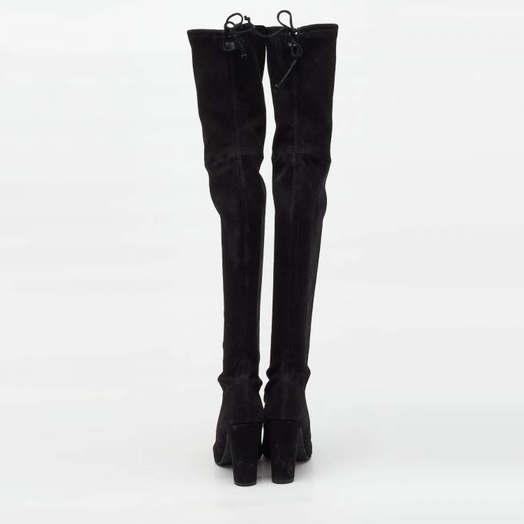 Pre Owned Stuart Weitzman Black Suede Lowland Over The Knee Boots Size 40