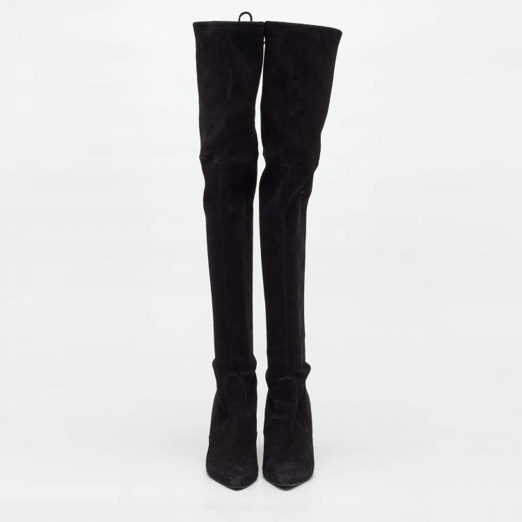 Pre Owned Stuart Weitzman Black Suede Lowland Over The Knee Boots Size 40