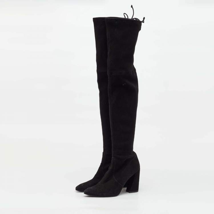 Pre Owned Stuart Weitzman Black Suede Lowland Over The Knee Boots Size 40