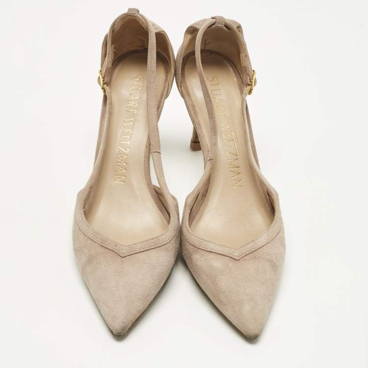 Pre Owned Stuart Weitzman Beige Suede Pointed Toe Cut-out Pumps Size 37