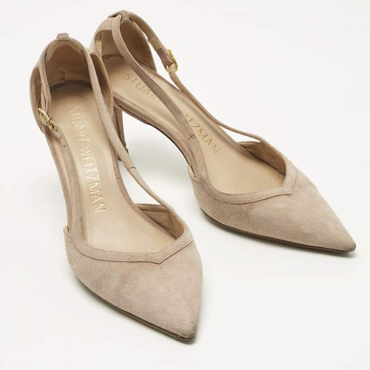 Pre Owned Stuart Weitzman Beige Suede Pointed Toe Cut-out Pumps Size 37