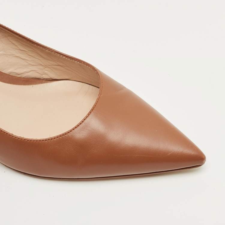 Pre Owned Stuart Weitzman Brown Leather Pointed Toe Block Heel Pumps Size 40