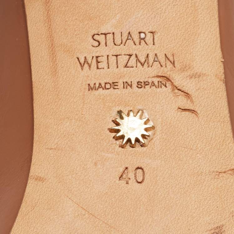 Pre Owned Stuart Weitzman Brown Leather Pointed Toe Block Heel Pumps Size 40