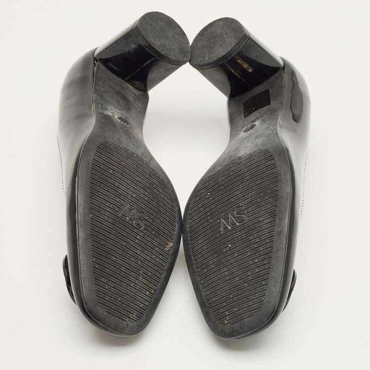 Pre Owned Stuart Weitzman Black Patent Block Heel Pumps Size 37.5