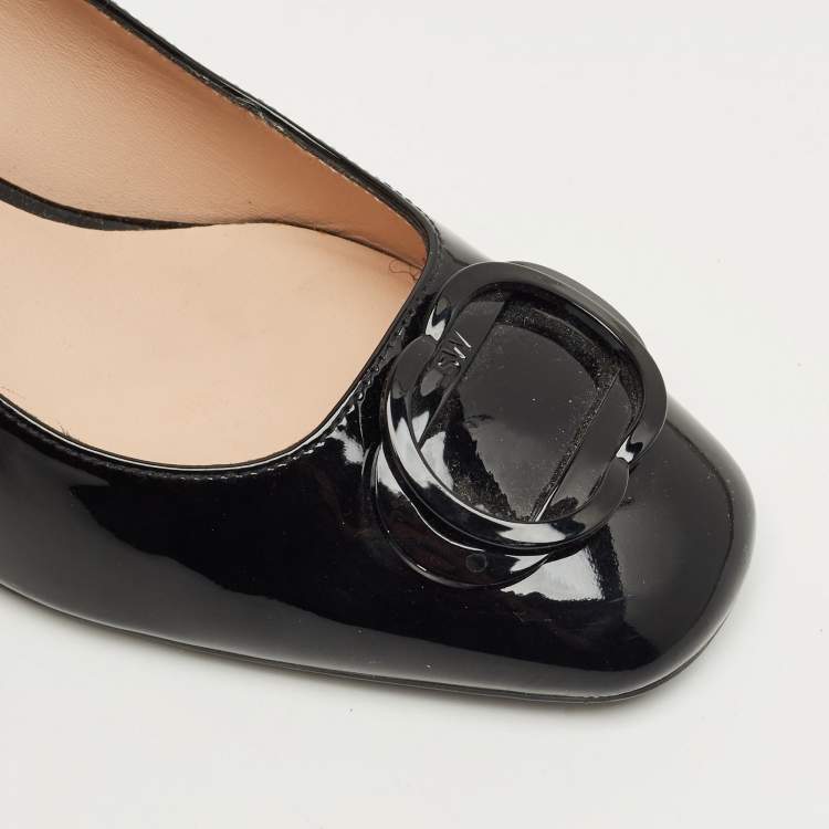Pre Owned Stuart Weitzman Black Patent Block Heel Pumps Size 37.5