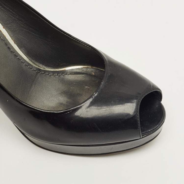 Pre Owned Stuart Weitzman Black Patent Leather Peep Toe Pumps Size 38