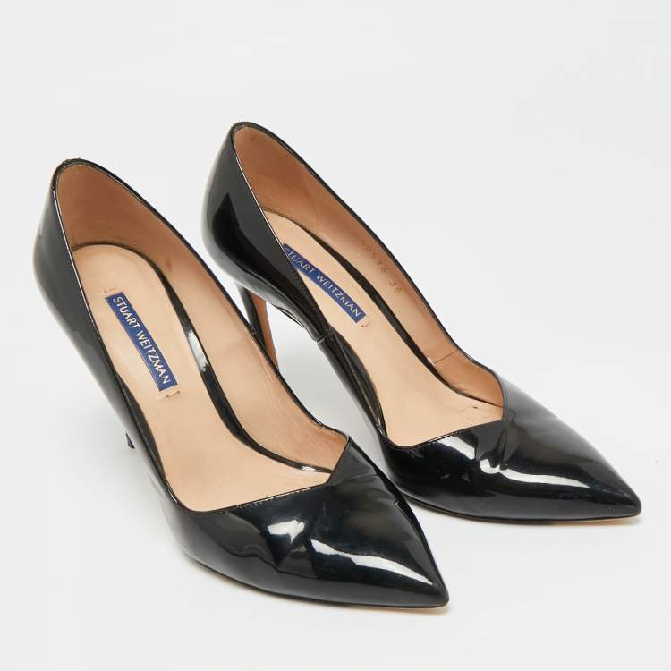 Pre Owned Stuart Weitzman Black Patent Leather Pointed Toe Pumps Size 38