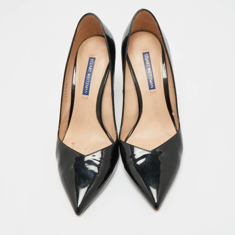 Pre Owned Stuart Weitzman Black Patent Leather Pointed Toe Pumps Size 38