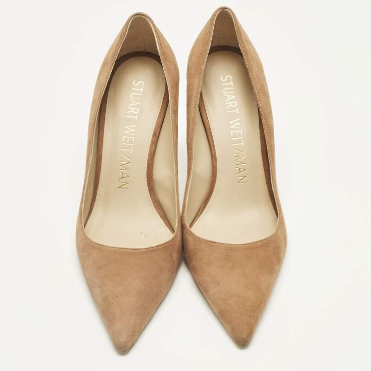 Pre Owned Stuart Weitzman Brown Suede Anny Pointed Toe Pumps Size 38.5