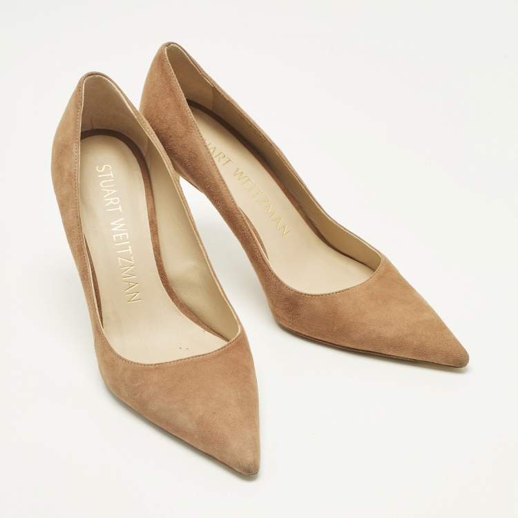 Pre Owned Stuart Weitzman Brown Suede Anny Pointed Toe Pumps Size 38.5