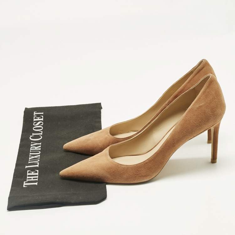 Pre Owned Stuart Weitzman Brown Suede Anny Pointed Toe Pumps Size 38.5