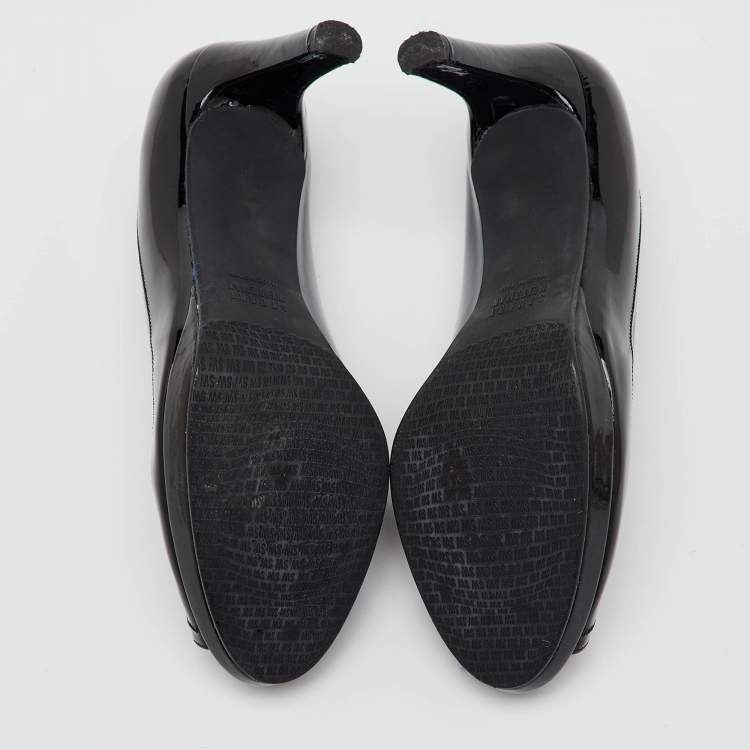 Pre Owned Stuart Weitzman Black Patent Leather Peep Toe Pumps Size 38.5