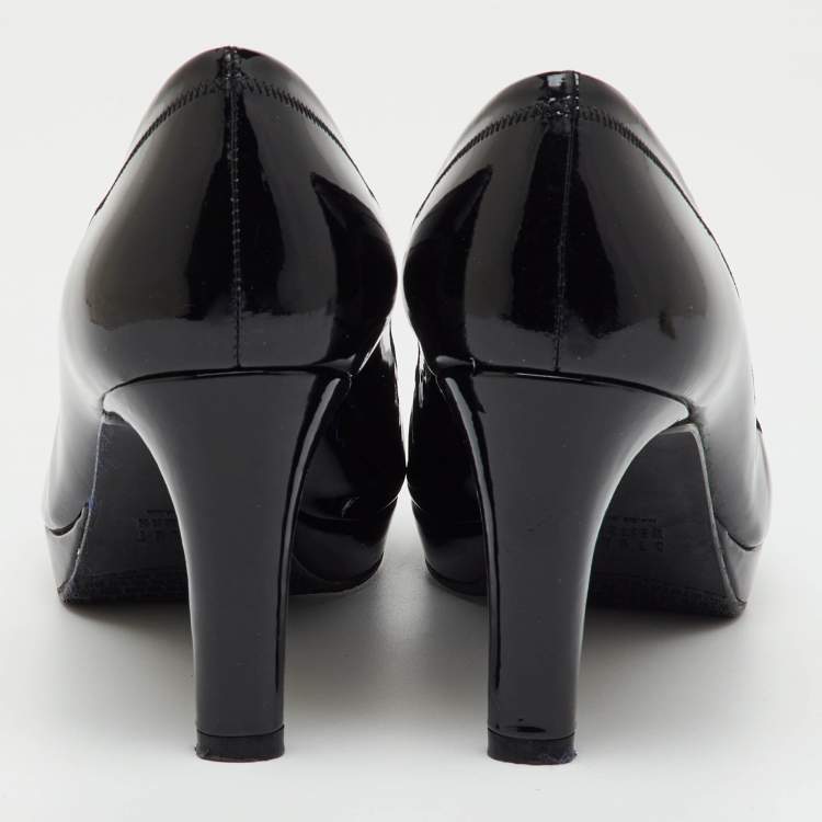 Pre Owned Stuart Weitzman Black Patent Leather Peep Toe Pumps Size 38.5