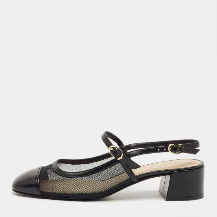 Pre Owned Stuart Weitzman Black Leather and Mesh Maeve Mary Jane Pumps Size 38