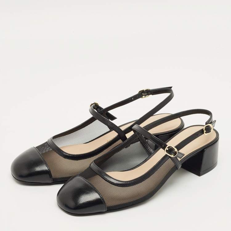 Pre Owned Stuart Weitzman Black Leather and Mesh Maeve Mary Jane Pumps Size 38