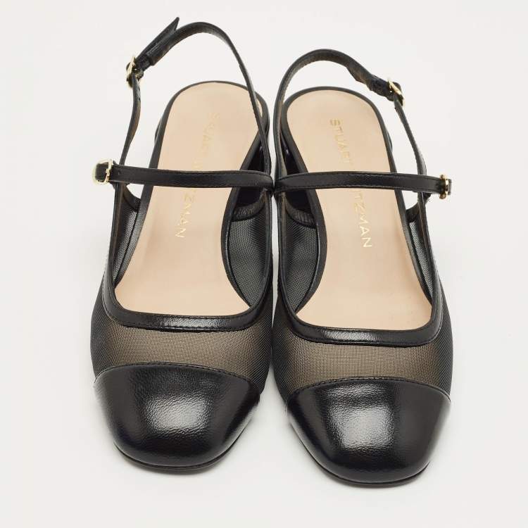 Pre Owned Stuart Weitzman Black Leather and Mesh Maeve Mary Jane Pumps Size 38