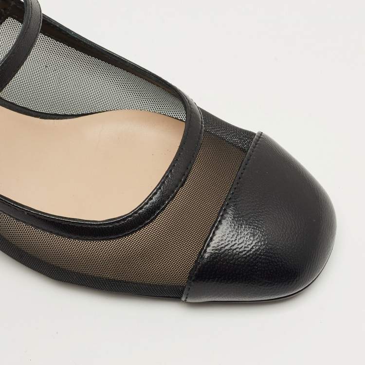 Pre Owned Stuart Weitzman Black Leather and Mesh Maeve Mary Jane Pumps Size 38