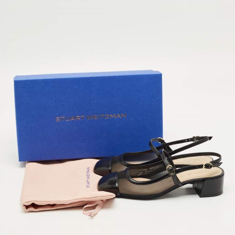 Pre Owned Stuart Weitzman Black Leather and Mesh Maeve Mary Jane Pumps Size 38